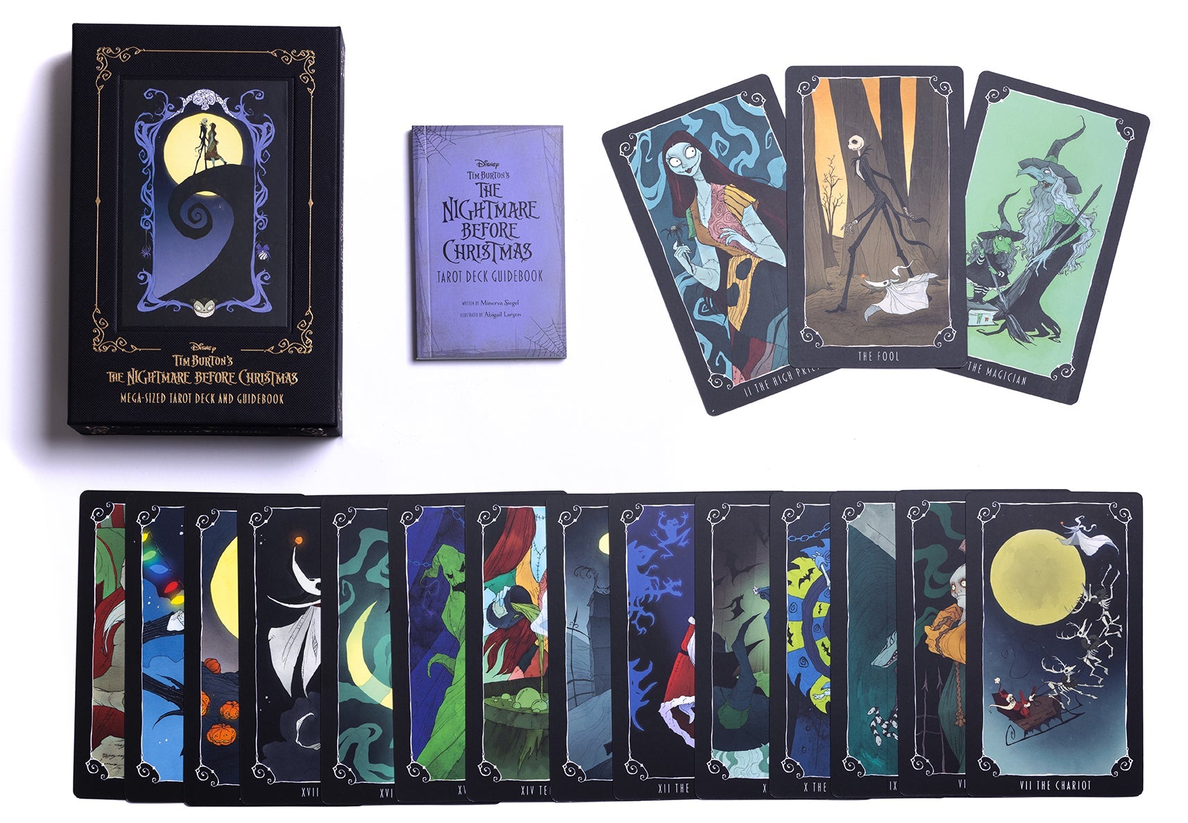 Mega-Sized Nightmare Before Christmas Tarot Deck and Guidebook kit by Insight Editions featuring spooky, detailed tarot cards and a guidebook.
