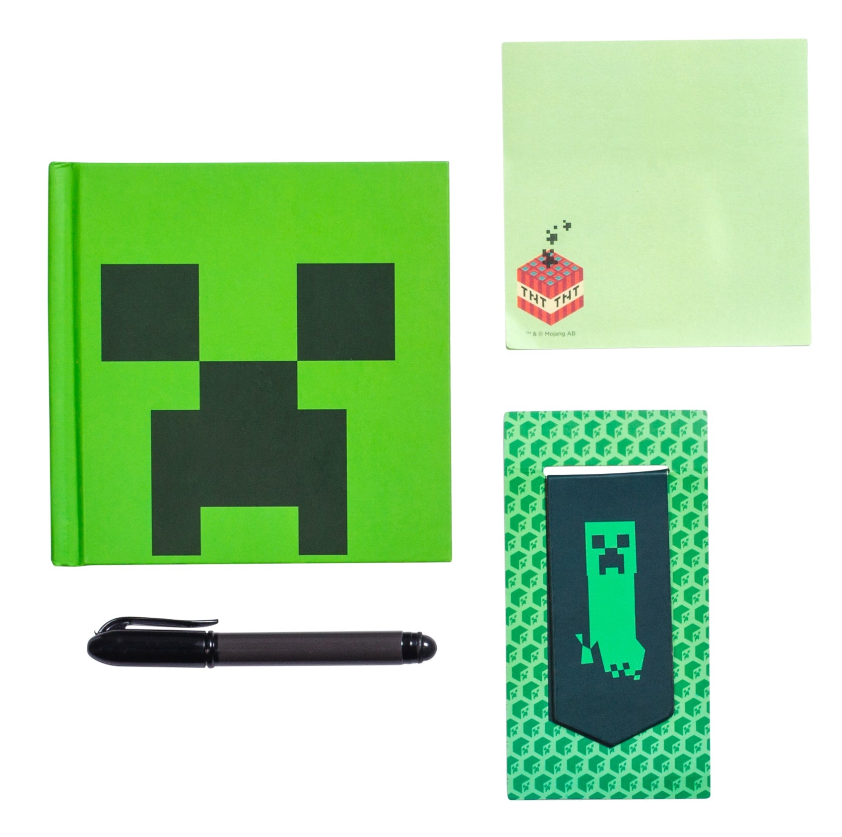 Minecraft Creeper Block stationery set by Insight Editions, featuring themed notebooks, pens, and accessories in a Creeper design.