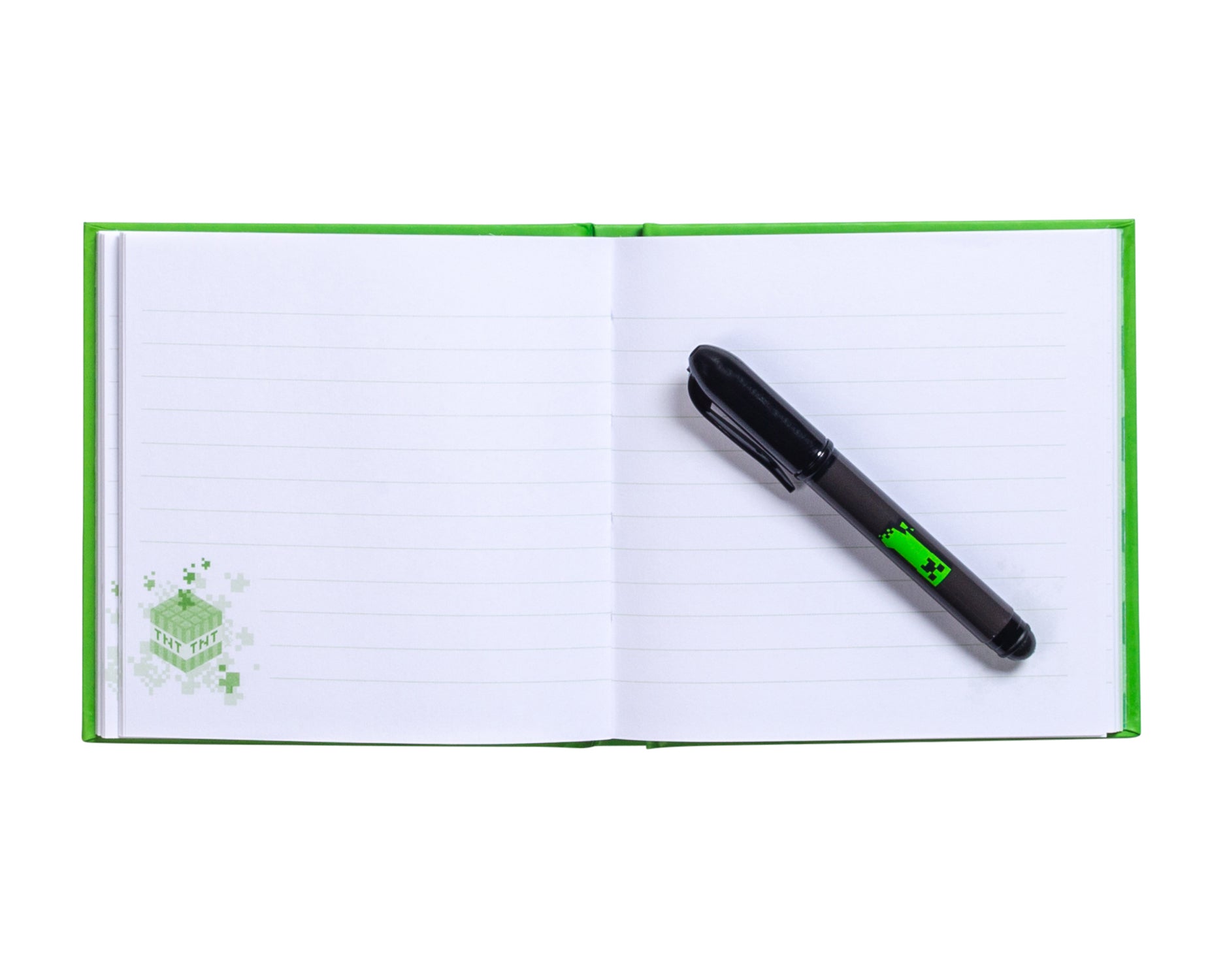 Minecraft Creeper Block stationery set kit by Insight Editions with colorful notebooks, pens, and themed stationery items.