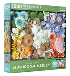 Insight Editions Mushroom Medley jigsaw puzzle kit featuring colorful mushroom illustrations and detailed artwork.