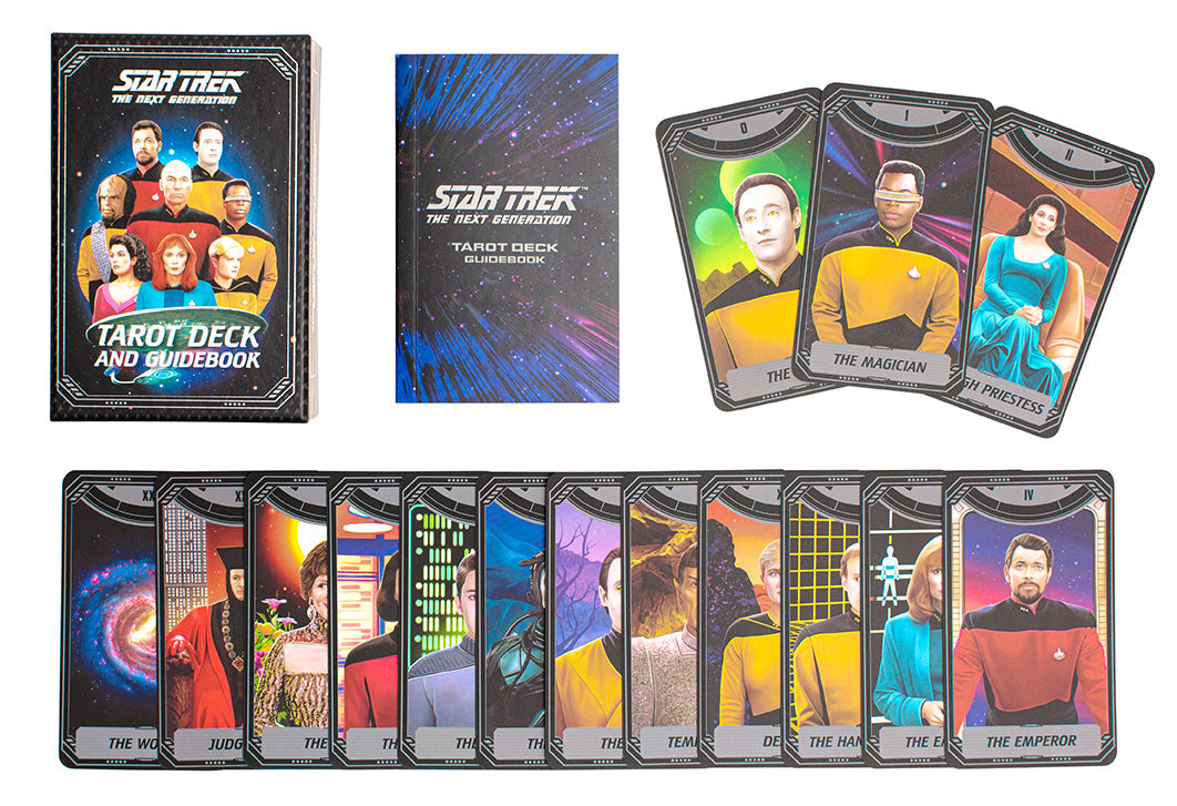Star Trek: The Next Generation tarot deck and guidebook kit by Insight Editions, featuring themed cards and instructional guide.