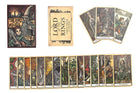 Interior view of The Lord of the Rings Tarot Deck and Guide kit by Insight Editions, showing tarot cards and guidebook pages.