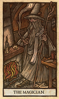 Inside view of The Lord of the Rings Tarot Deck and Guide kit by Insight Editions, showing illustrated tarot cards and guidebook pages.