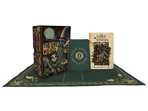 The Lord of the Rings Tarot Deck and Guide Kit by Insight Editions showing the illustrated box cover featuring Middle-earth artwork.