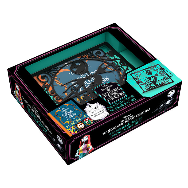 Cover of Tim Burton's The Nightmare Before Christmas baking cookbook gift set by Insight Editions featuring spooky, festive artwork.