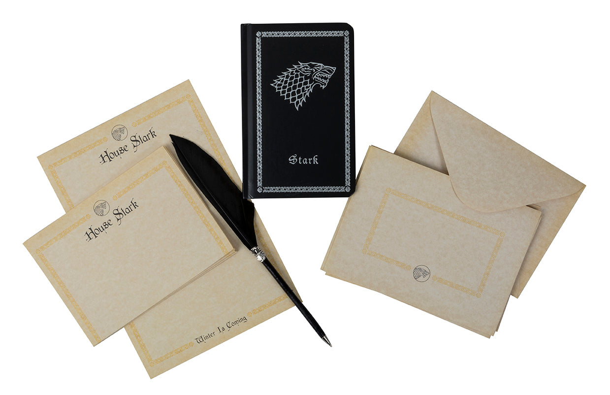 Game of Thrones House Stark desktop stationery set with pen, featuring House Stark sigil and themed design, ideal for fans and gifting.