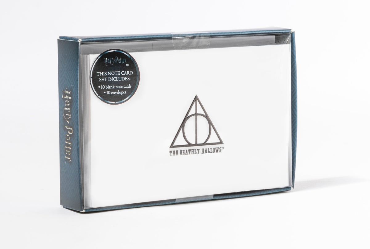 Set of 10 Harry Potter Deathly Hallows foil note cards by Insight Editions, featuring magical-themed stationery design.