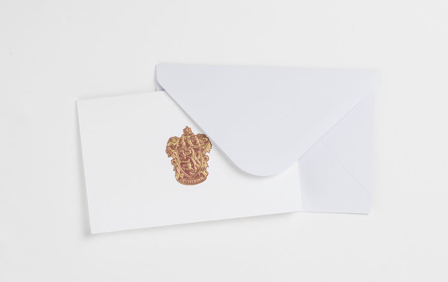 Set of 10 Harry Potter Gryffindor foil note cards by Insight Editions featuring house crest and magical design for stationery use.