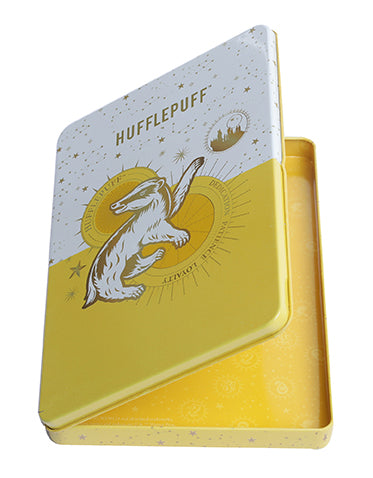 Harry Potter Hufflepuff constellation postcard tin set with 20 stationery postcards featuring magical Hufflepuff designs.