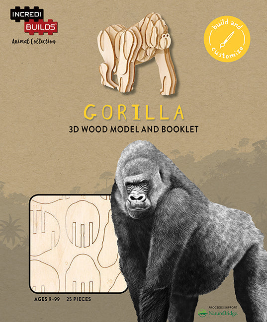 IncrediBuilds Animal Collection Gorilla kit featuring a detailed paper model of a gorilla, ideal for gift or stationery use.