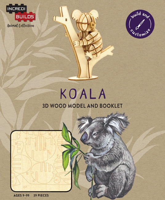 IncrediBuilds Animal Collection Koala kit featuring a cute koala figure with gift and stationery accessories from Insight Editions.