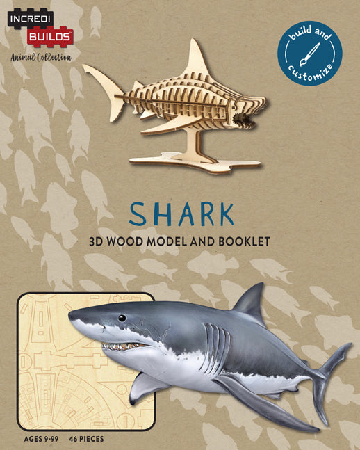 IncrediBuilds Animal Collection shark kit featuring a detailed shark model, perfect for gift or stationery purposes.