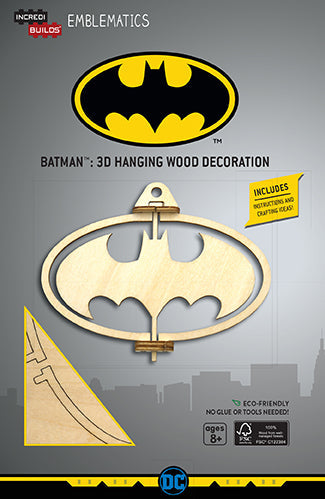 IncrediBuilds Emblematics DC Comics Batman Logo kit, a gift stationery set featuring a detailed Batman emblem design.
