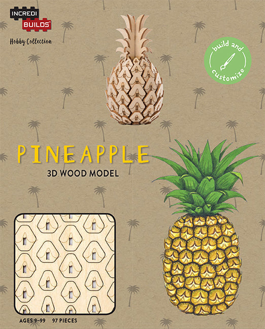 IncrediBuilds Pineapple hobby collection kit with stationery and gift items, featuring colorful pineapple illustrations and craft materials.