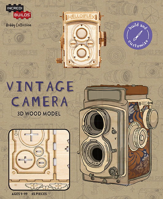IncrediBuilds Vintage Camera kit from Insight Editions, featuring a detailed miniature model of a classic camera.