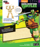3D wooden model kit of Leonardo from Teenage Mutant Ninja Turtles by IncrediBuilds, featuring detailed ninja turtle design.