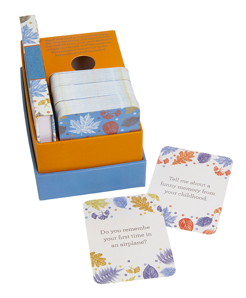 A gift stationery kit titled "Questions for My Grandfather" by Insight Editions, featuring a set of cards with questions for grandfather.