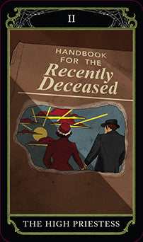 Beetlejuice Tarot Deck and Guide kit with softbound instruction book, featuring spooky, illustrated tarot cards by Insight Editions.