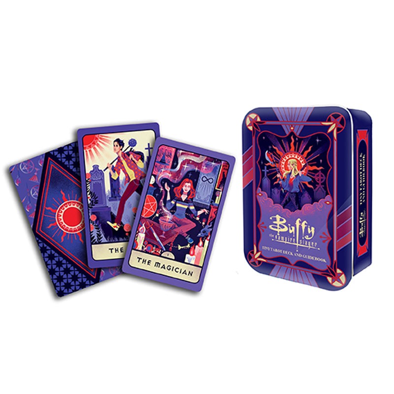 Buffy the Vampire Slayer Tiny Tarot Deck and Guidebook kit by Insight Editions, softbound with tarot cards and instructional guide.