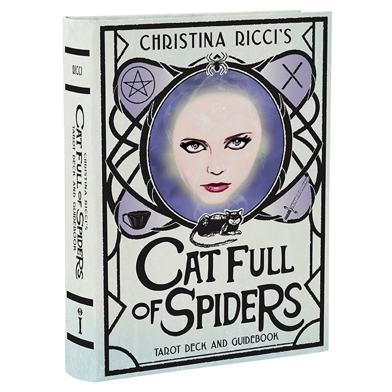 Christina Ricci's Cat Full of Spiders Tarot Deck and Guidebook kit with softbound guide, featuring dark, artistic tarot card designs.