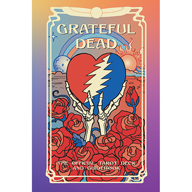 Softbound Grateful Dead Tarot Deck and Guidebook kit by Insight Editions, featuring colorful illustrated tarot cards and guidebook pages.