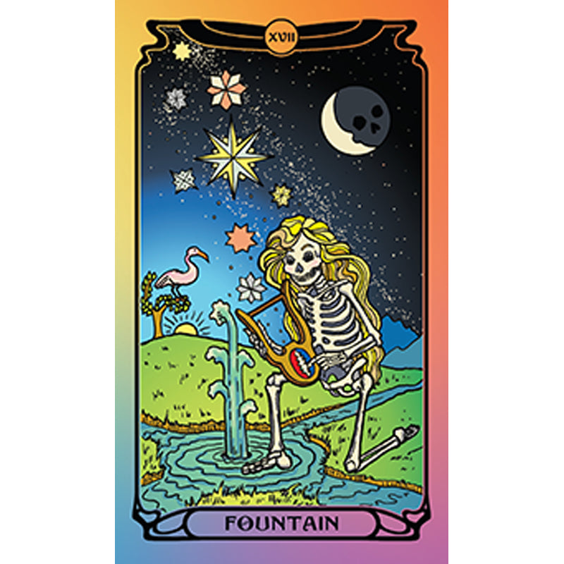 Softbound Grateful Dead tarot deck and guidebook kit by Insight Editions, featuring colorful artwork and card illustrations.