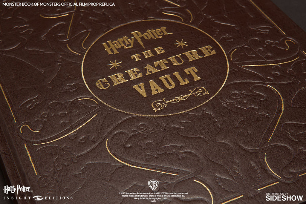 Limited edition Harry Potter Monster Book of Monsters film prop replica by Insight Editions, showing detailed interior pages.