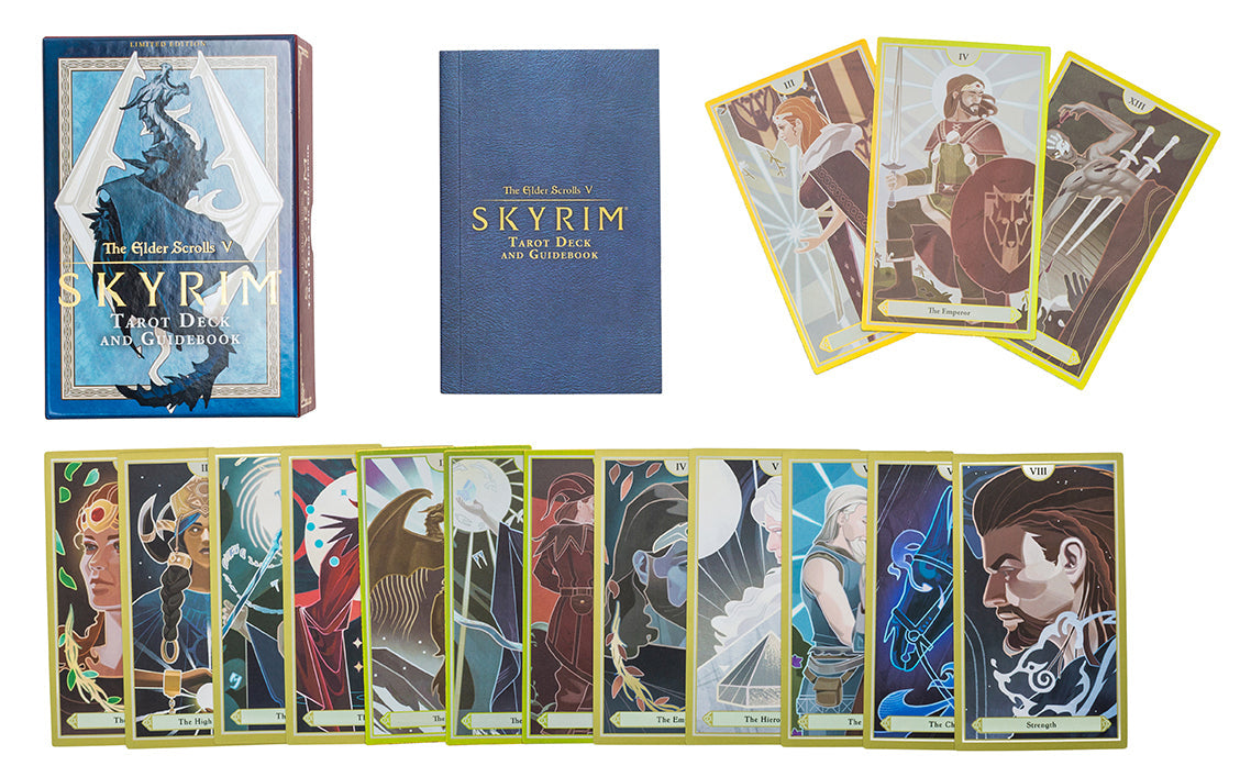 Limited Edition The Elder Scrolls V: Skyrim Tarot Deck and Guidebook by Insight Editions, featuring detailed card illustrations and guide.