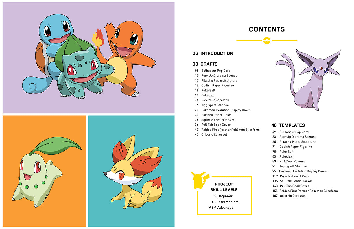Softcover Amazing Pokemon Paper Crafts book by Insight Editions featuring colorful Pokemon paper craft designs and instructions.