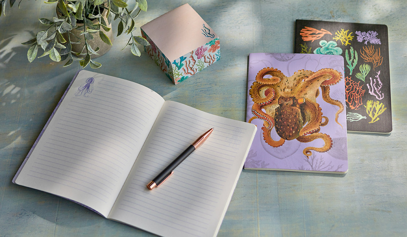 Set of three softcover Art of Nature Under the Sea sewn notebooks by Insight Editions with ocean-inspired covers.