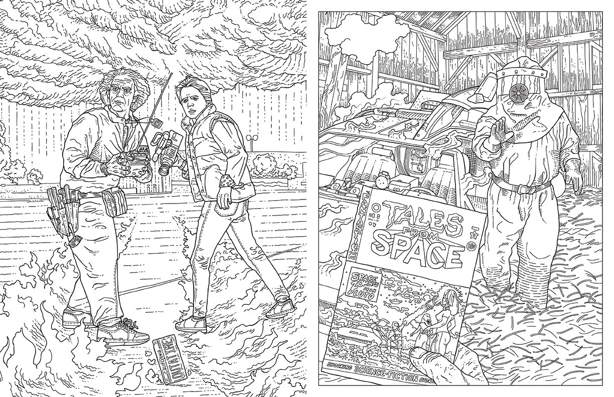 Softcover "Back to the Future" official coloring book by Insight Editions featuring iconic movie scenes and characters to color.