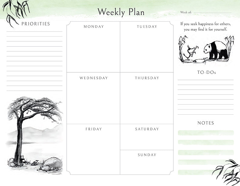 Softcover weekly planner notepad featuring Big Panda and Tiny Dragon characters by Insight Editions, with colorful cover design.