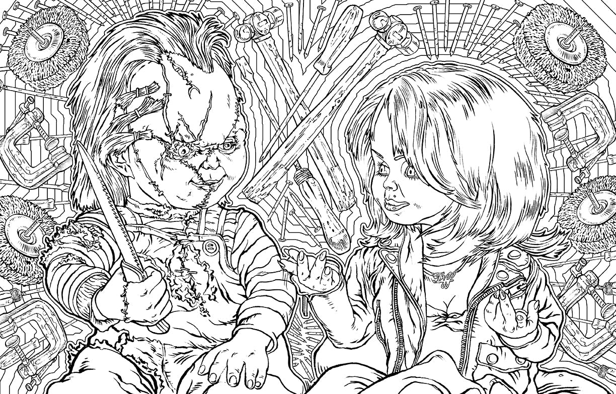 Softcover Chucky coloring book by Insight Editions featuring a colorful illustration of the iconic doll character.