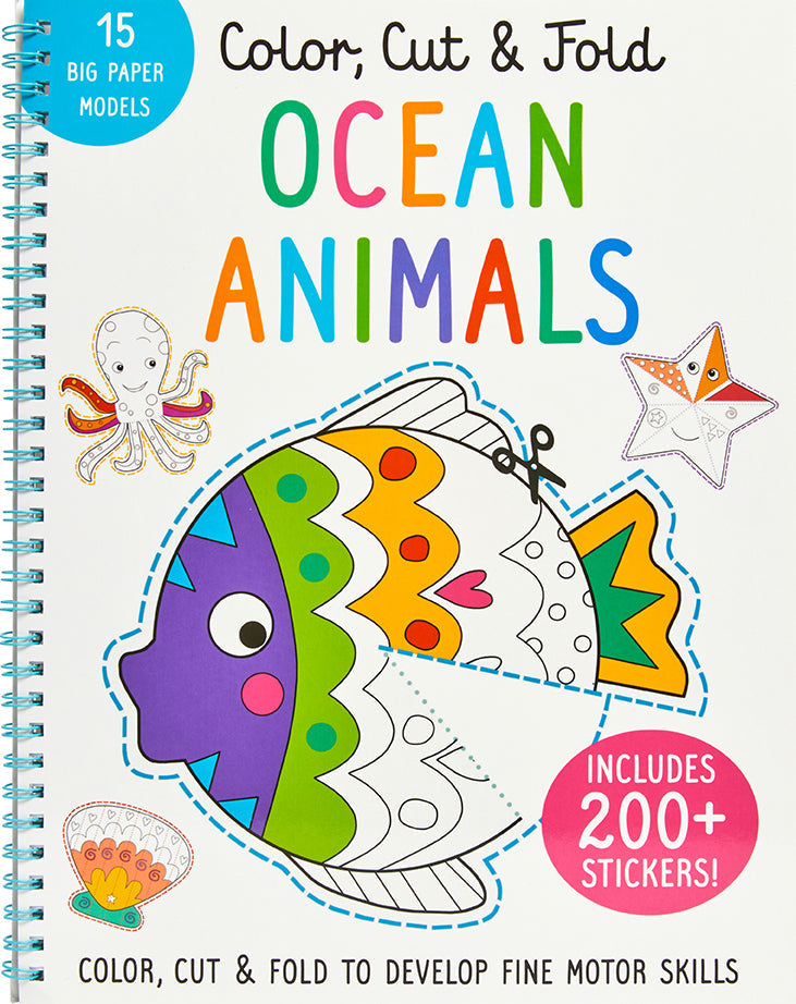 Softcover "Color, Cut, and Fold: Ocean Animals" book by Insight Editions featuring vibrant ocean animal illustrations and interactive fold-outs.