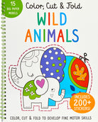 Softcover book titled "Color, Cut, and Fold: Wild Animals" by Insight Editions featuring vibrant animal illustrations and interactive folding pages.