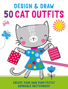 Softcover book titled "Design and Draw 50 Cat Outfits" by Insight Editions, featuring colorful feline costume illustrations.