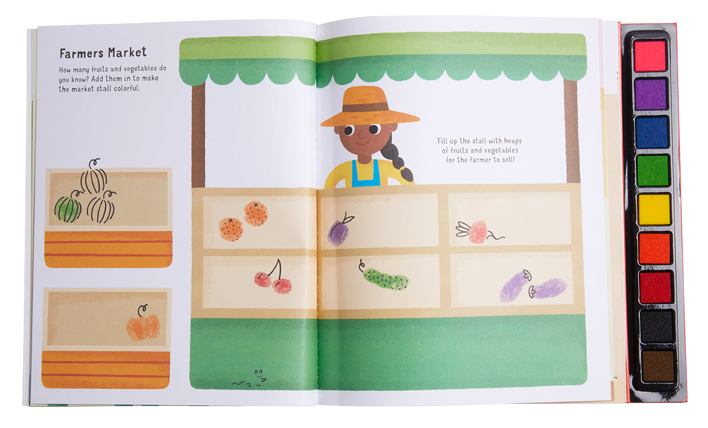 Softcover copy of Fingerprint Farm book by Insight Editions featuring colorful farm illustrations on the cover.