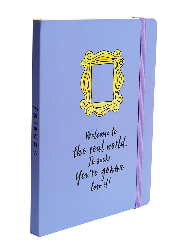 Yellow framed softcover notebook featuring Friends branding by Insight Editions, with a colorful cover design.