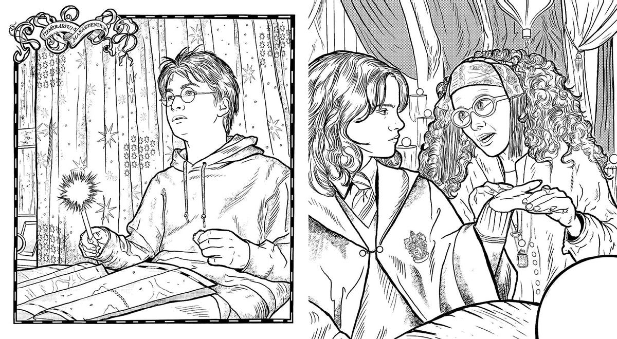 Interior page of Harry Potter: Coloring Wizardry softcover coloring book by Insight Editions, featuring magical illustrations for coloring.