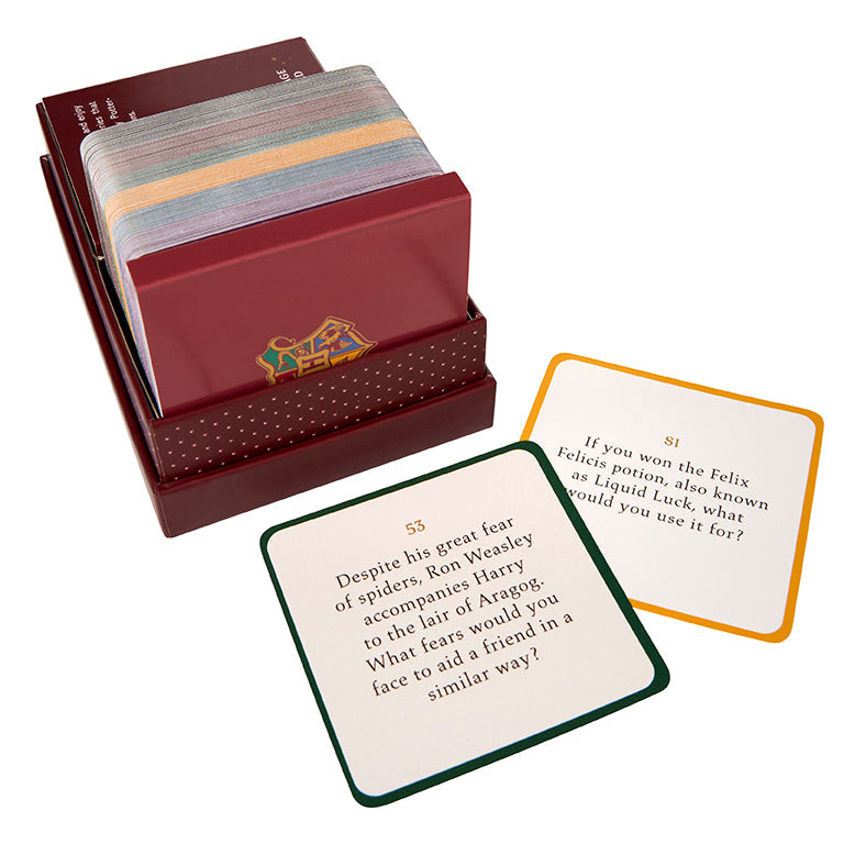 Harry Potter conversation cards by Insight Editions in softcover, featuring magical-themed questions and illustrations.