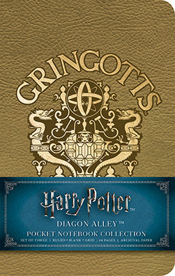Set of 3 Harry Potter Diagon Alley pocket softcover notebooks by Insight Editions featuring magical wizarding world covers.