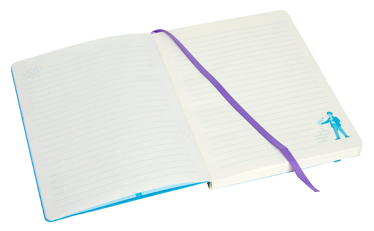Interior view of the Harry Potter Exploring Diagon Alley softcover notebook by Insight Editions showing lined pages and magical themed design.