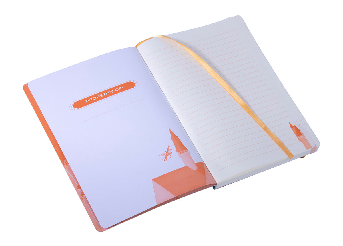 Open Harry Potter Exploring Hogwarts Castle softcover notebook with illustrated interior pages, by Insight Editions.
