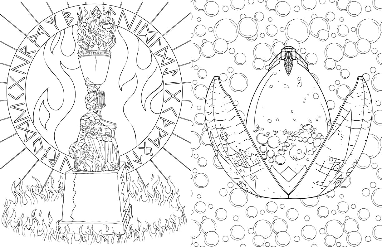 Open softcover Harry Potter Hufflepuff House Pride coloring book by Insight Editions, featuring interior pages with house-themed illustrations.