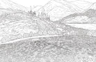 Open coloring book page from Harry Potter Hufflepuff House Pride softcover by Insight Editions, featuring magical house symbols.