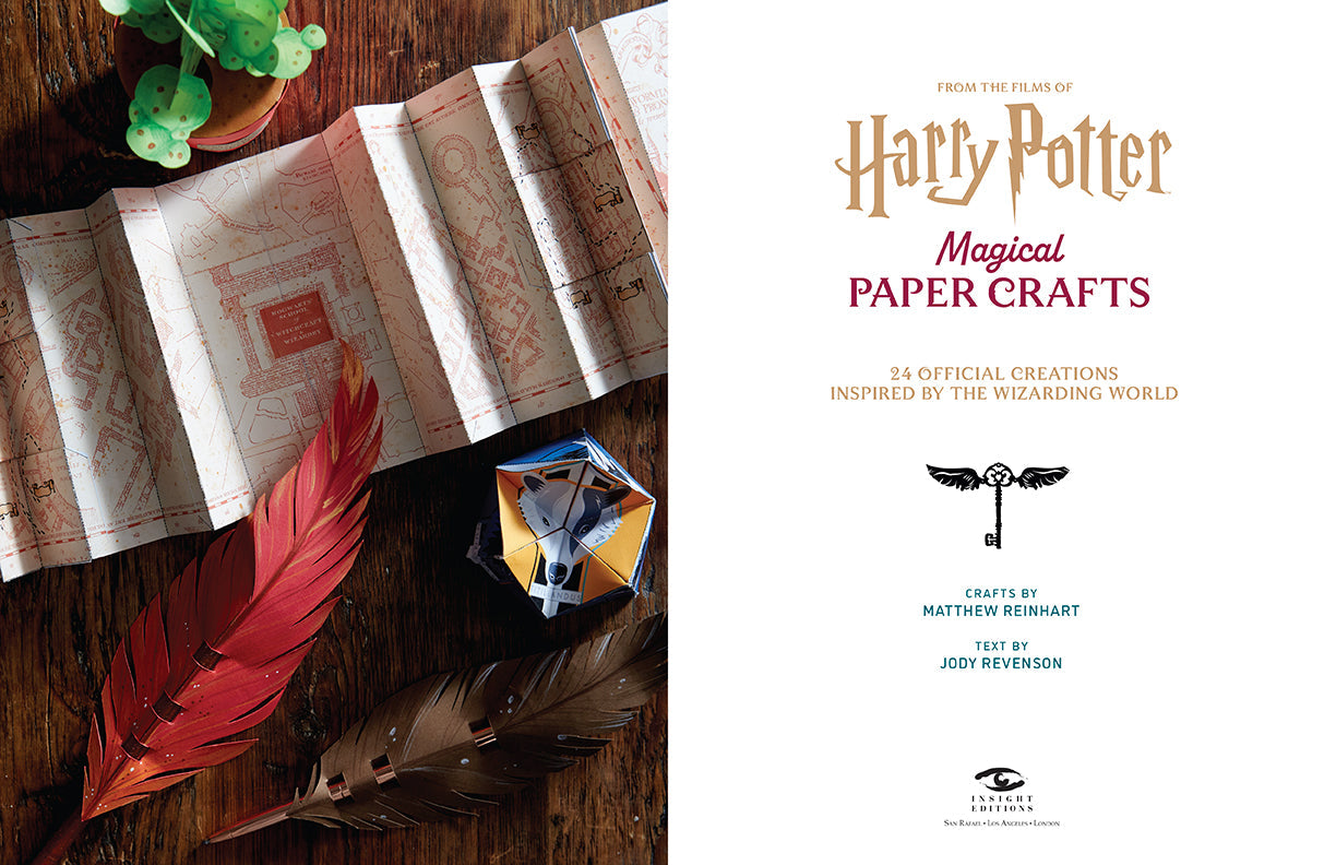 Softcover Harry Potter: Magical Paper Crafts book by Insight Editions featuring colorful wizard-themed paper craft designs.