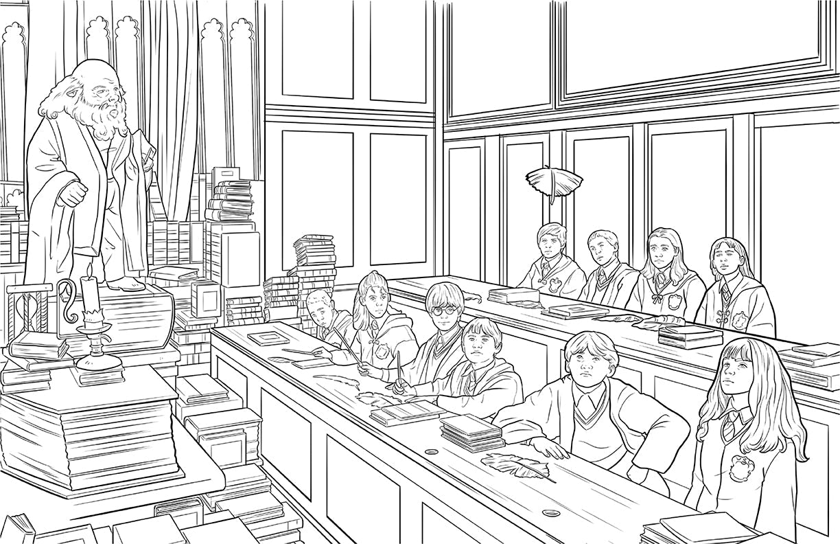 Open softcover Harry Potter Ravenclaw House Pride coloring book with detailed interior pages and colorful illustrations.