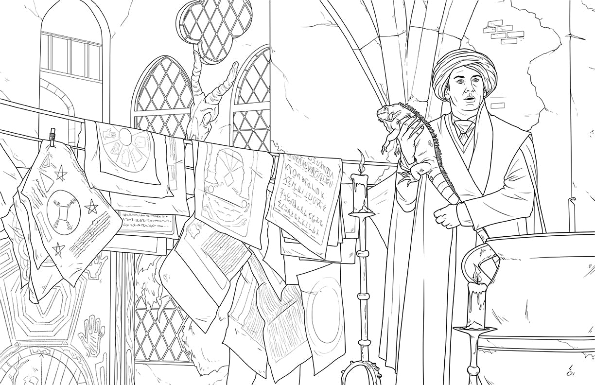 Open Harry Potter Ravenclaw House Pride coloring book by Insight Editions showing detailed interior pages on softcover.