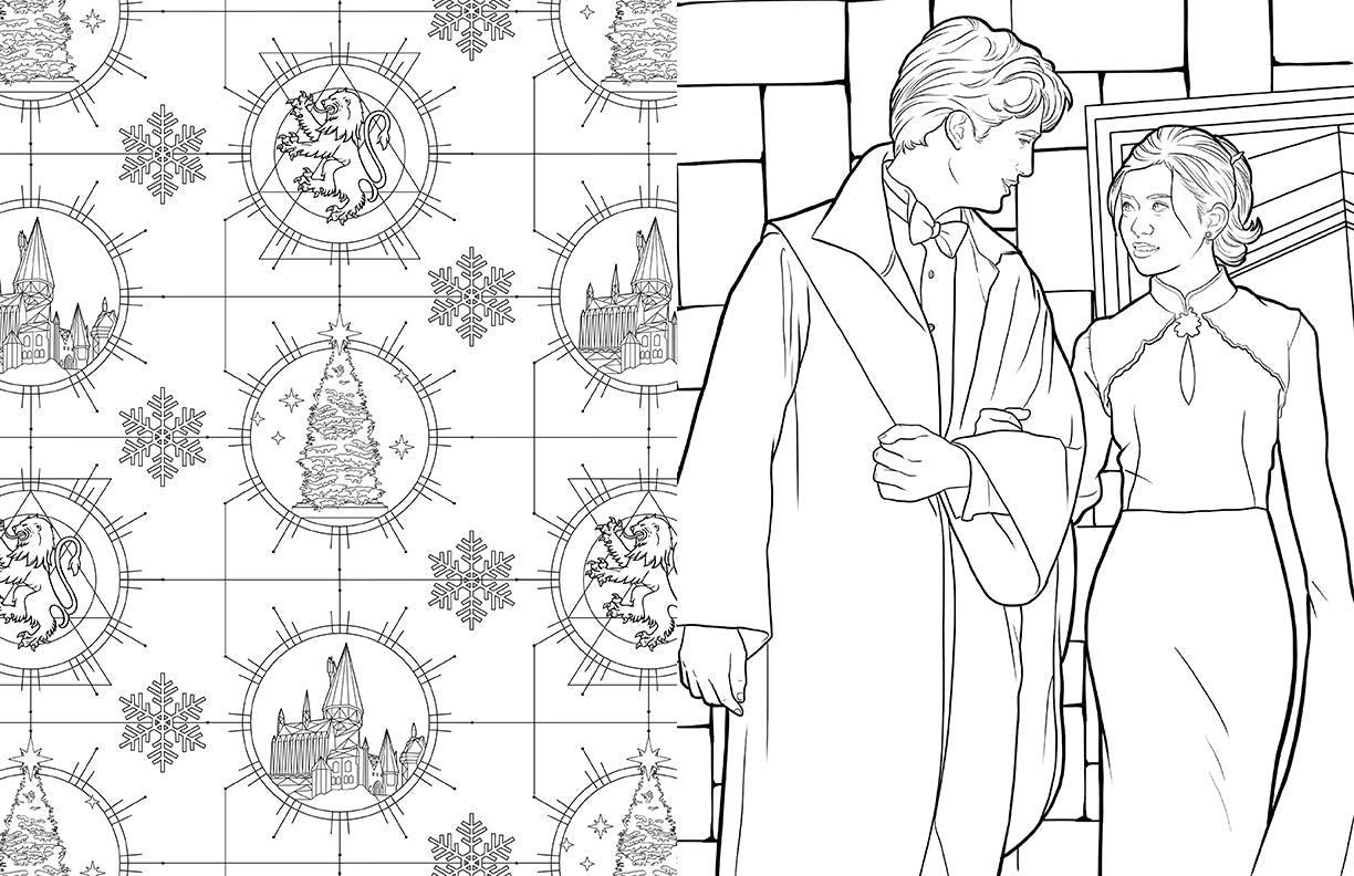 Interior page of Harry Potter Ravenclaw House Pride coloring book by Insight Editions, featuring detailed Ravenclaw-themed illustrations.