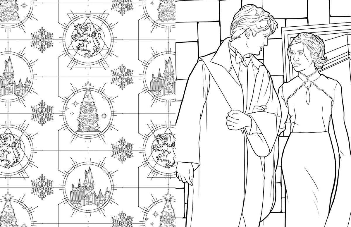 Interior page of Harry Potter Ravenclaw House Pride coloring book by Insight Editions, featuring detailed Ravenclaw-themed illustrations.